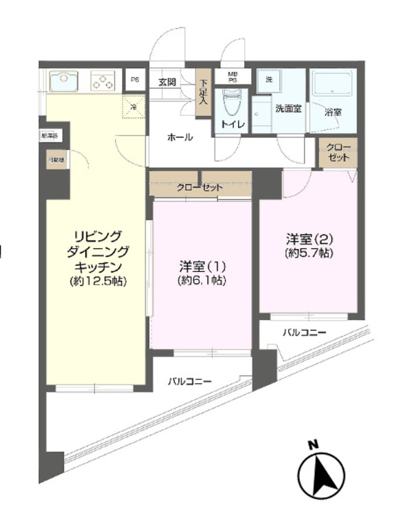 その他 2LDK、専有面積56.2m2、バルコニー面積11.69m2
