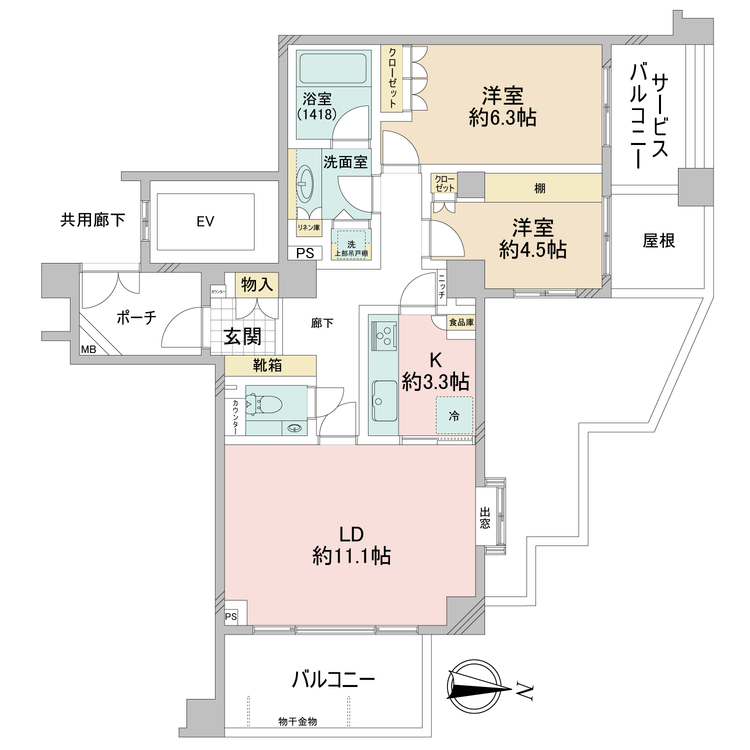 その他 2LDK、専有面積64.59m2、バルコニー面積8m2