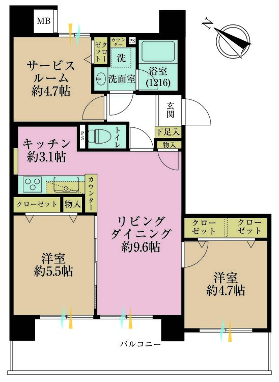 その他 2LDK+S（納戸）、専有面積60.48m2、バルコニー面積12.86m2
