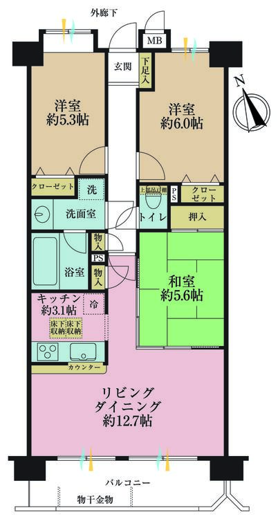 その他 3LDK、専有面積70.76m2、バルコニー面積8.89m2