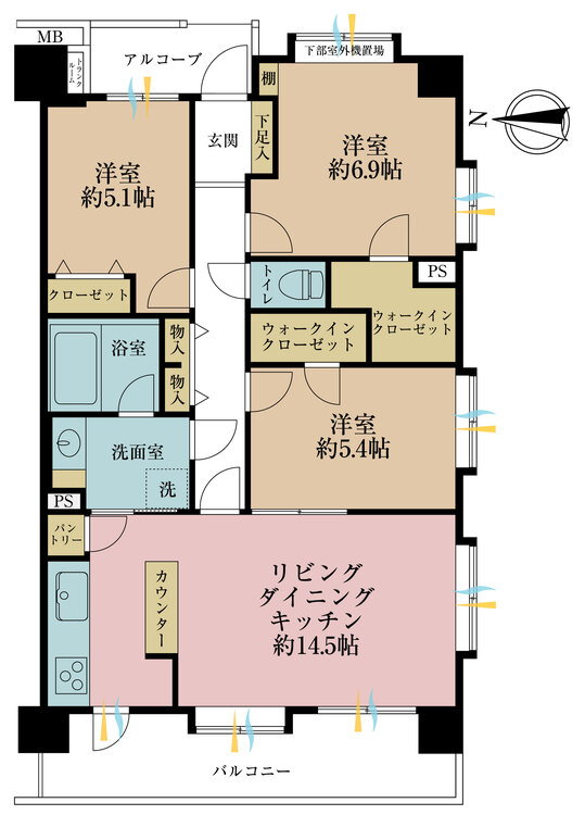 間取り 3LDK,専有面積76.11?、バルコニー面積10.65?