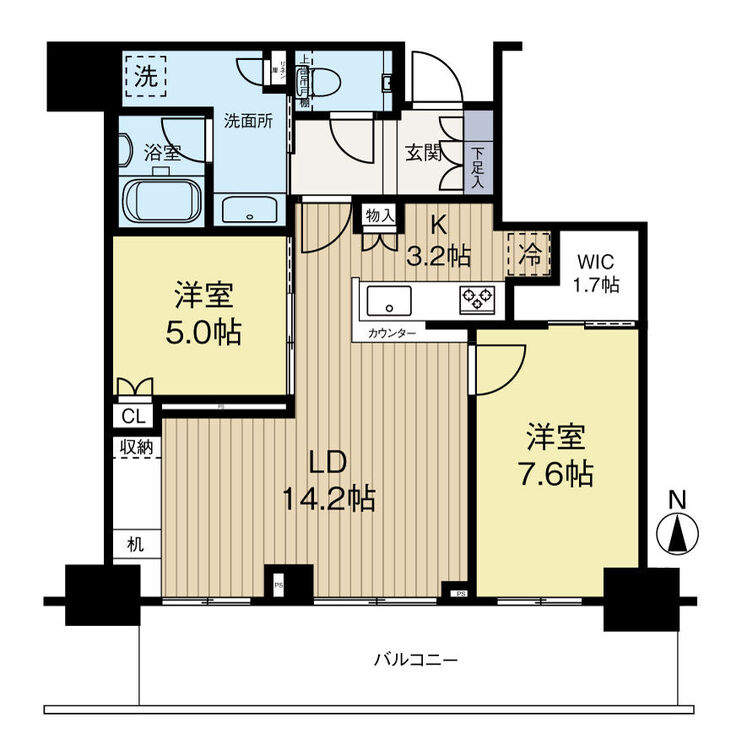 間取り 71.53m2・広々2LDK（新築時から一部仕様変更有）