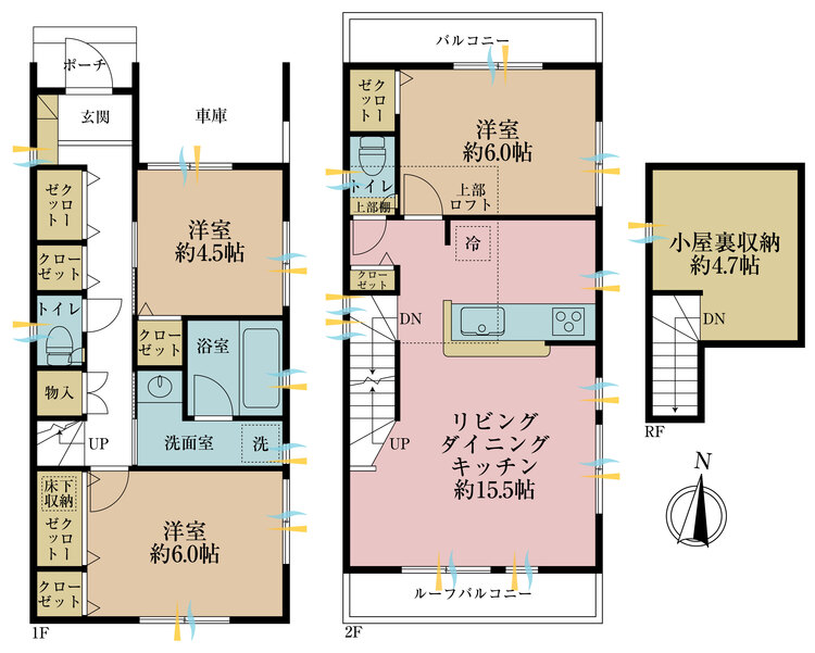 間取り ３ＬＤＫ、土地面積７６．４５平米、建物面積７９．３８平米