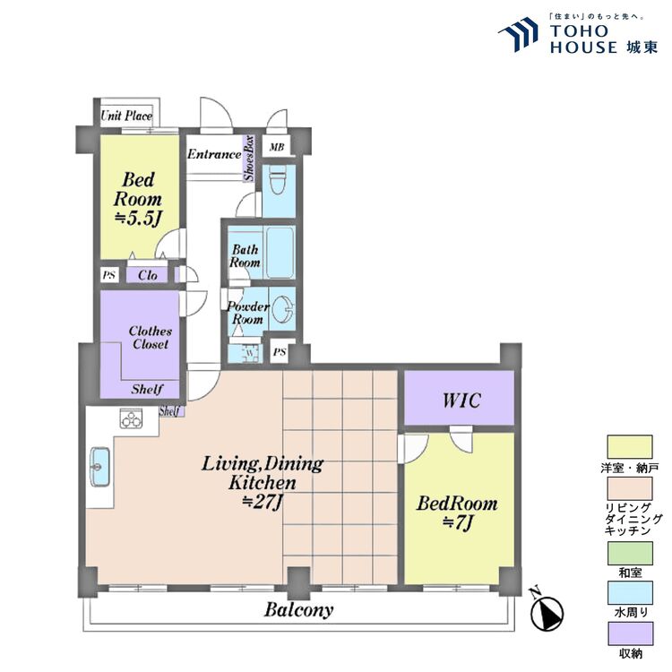 間取り ２ＬＤＫ、専有面積９４．１１平米、バルコニー面積１１平米