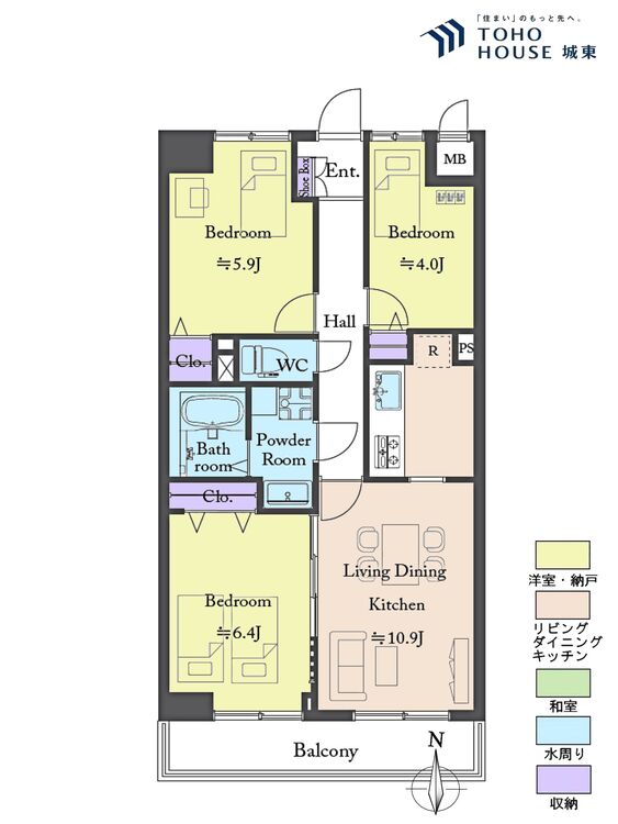 間取り ３ＬＤＫ、専有面積６２．７２平米、バルコニー面積６．７２平米