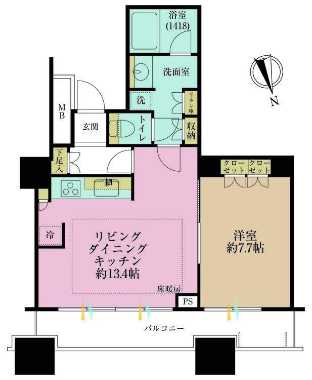 その他 1LDK、専有面積51.08m2、バルコニー面積10.03m2