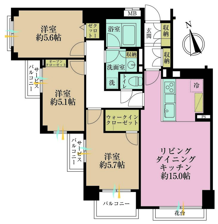 その他 3LDK、専有面積72.5m2、バルコニー面積2.79m2