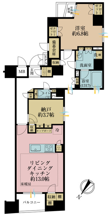 間取り 1SLDK、専有面積68.1?、バルコニー面積確認中