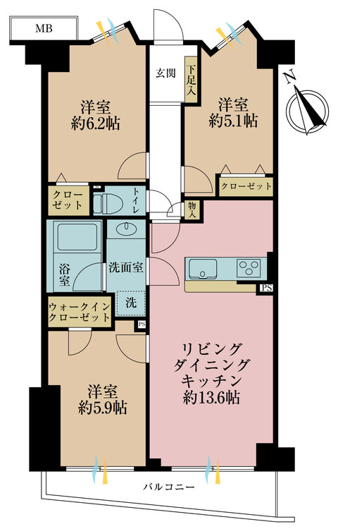 その他 3LDK、専有面積66.53m2、バルコニー面積5.7m2