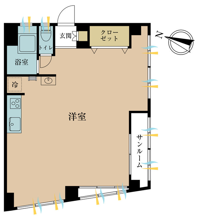 間取り 1R、専有面積55.05?、サンルーム有り