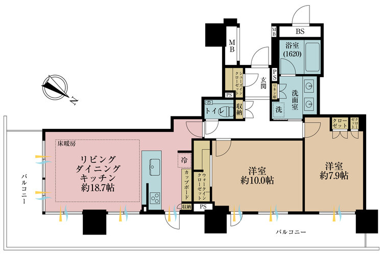 間取り 2LDK、専有面積85.57?、バルコニー面積39.07?