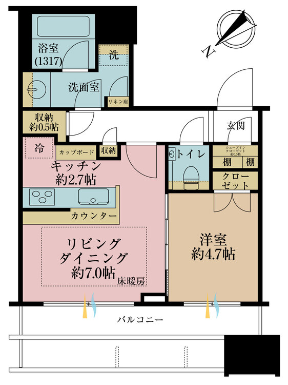 間取り 1LDK、専有面積40.23?、バルコニー面積11.05?