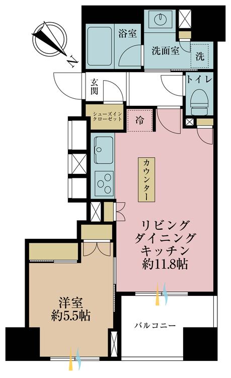 間取り 1LDK、専有面積44.66?、バルコニー面積確認中