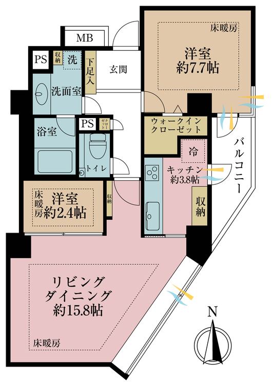 間取り 2LDK,専有面積66.95?、バルコニー面積5.11?