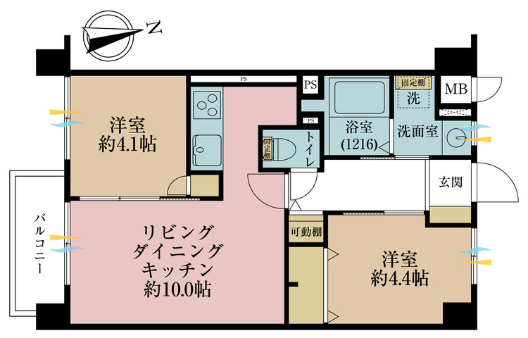その他 2LDK、専有面積43.74m2、バルコニー面積3.24m2