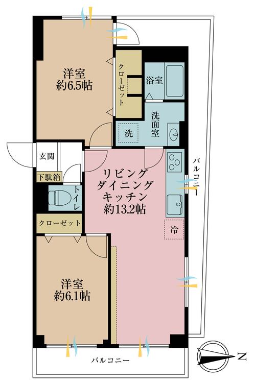 その他 2LDK、専有面積56.56m2、バルコニー面積15.2m2