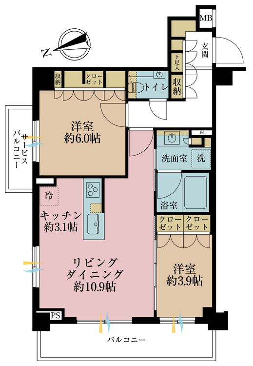 その他 2LDK、専有面積58.12m2、バルコニー面積7.85m2
