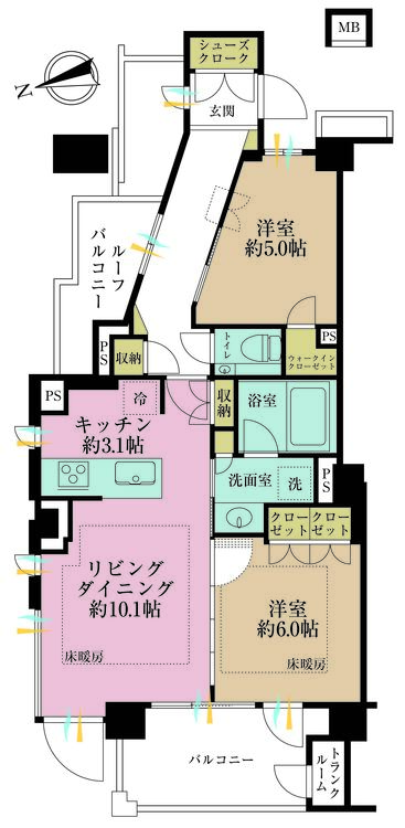 その他 2LDK、専有面積61.71m2、バルコニー面積7.69m2