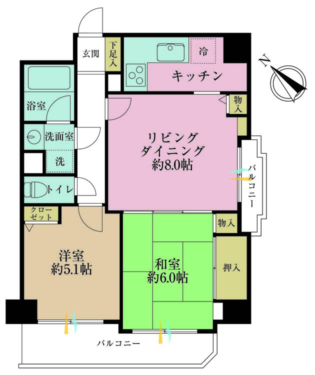 その他 2LDK、専有面積54.4m2、バルコニー面積3.42m2