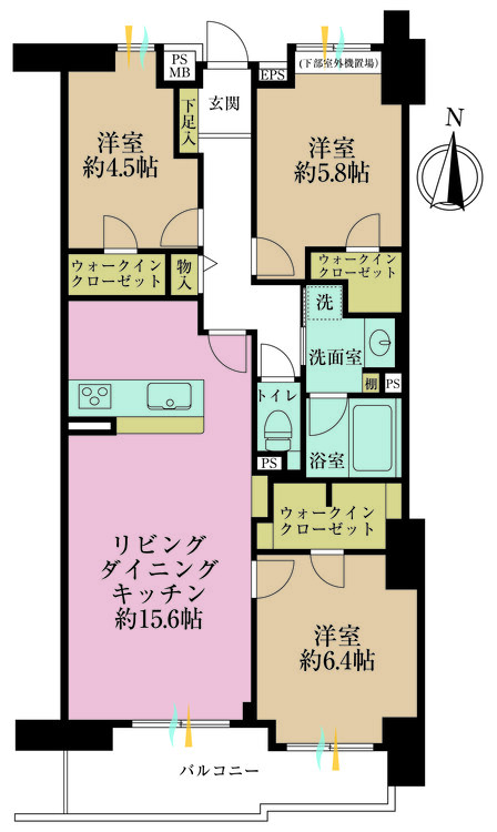 その他 3LDK、専有面積75.77m2、バルコニー面積8.62m2