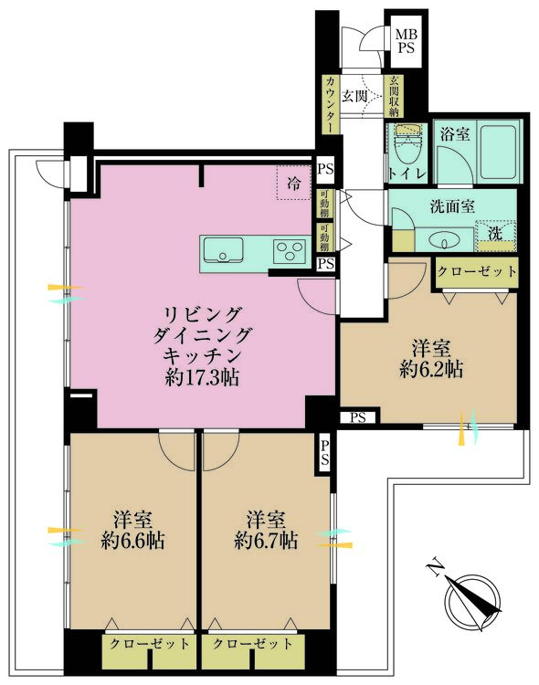 その他 3LDK、専有面積83.44m2、バルコニー面積20.02m2
