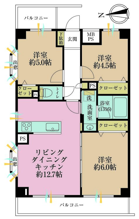 その他 3LDK、専有面積62.27m2、バルコニー面積10.47m2
