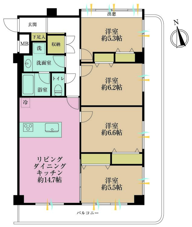 その他 4LDK、専有面積84.37m2、バルコニー面積21.47m2