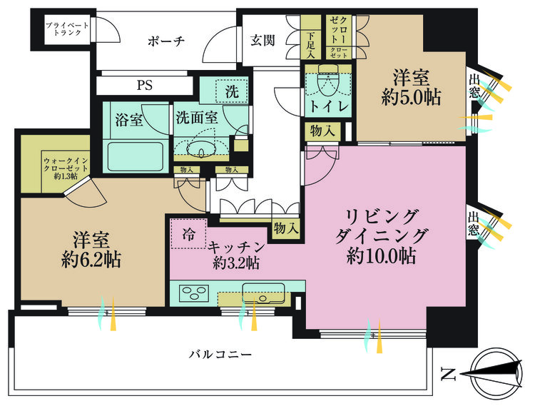 その他 2LDK、専有面積59.83m2、バルコニー面積11.64m2