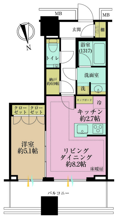 その他 1LDK、専有面積44.14m2、バルコニー面積10.46m2