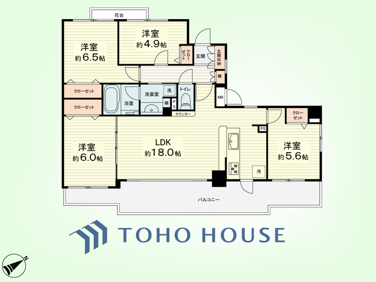 間取り 4LDK　専有面積87.17平米、バルコニー面積17.98平米