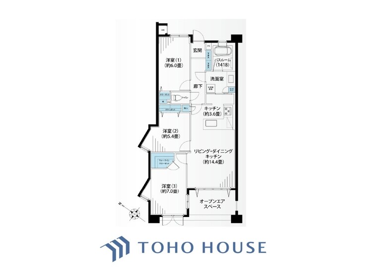 間取り 【house the light is illuminat】採光と風　家事導線も比較的良好で、風通しの良さで過ごしやすい麗(うら)らかな気分にさせてくれるリビング