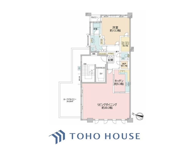 間取り 【house the light is illuminat】採光と風　家事導線も比較的良好で、風通しの良さで過ごしやすい麗(うら)らかな気分にさせてくれるリビング