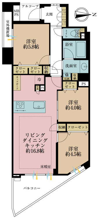 その他 3LDK、専有面積75.02m2、バルコニー面積9.64m2