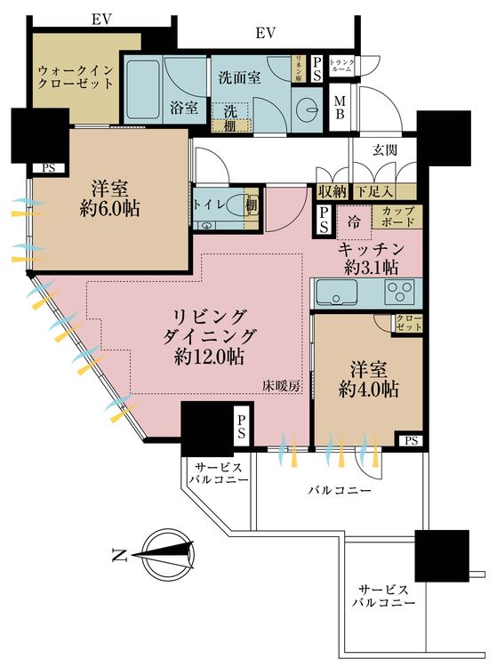 その他 2LDK、専有面積64.14m2、バルコニー面積13.06m2