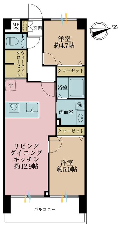 その他 2LDK、専有面積55.08m2、バルコニー面積7.14m2