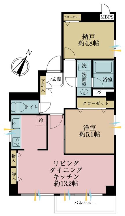 その他 1LDK+S（納戸）、専有面積54.53m2、バルコニー面積4.32m2