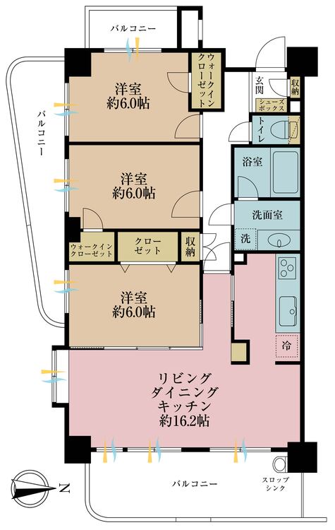 その他 3LDK、専有面積76.37m2、バルコニー面積23.85m2