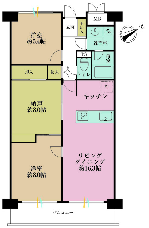 その他 2LDK+S（納戸）、専有面積80.4m2、バルコニー面積9.38m2