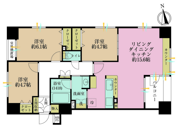 その他 3LDK、専有面積75.78m2、バルコニー面積5.22m2