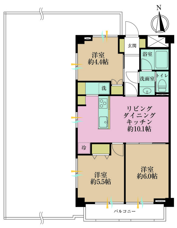 その他 3LDK、専有面積57.65m2、バルコニー面積4.79m2