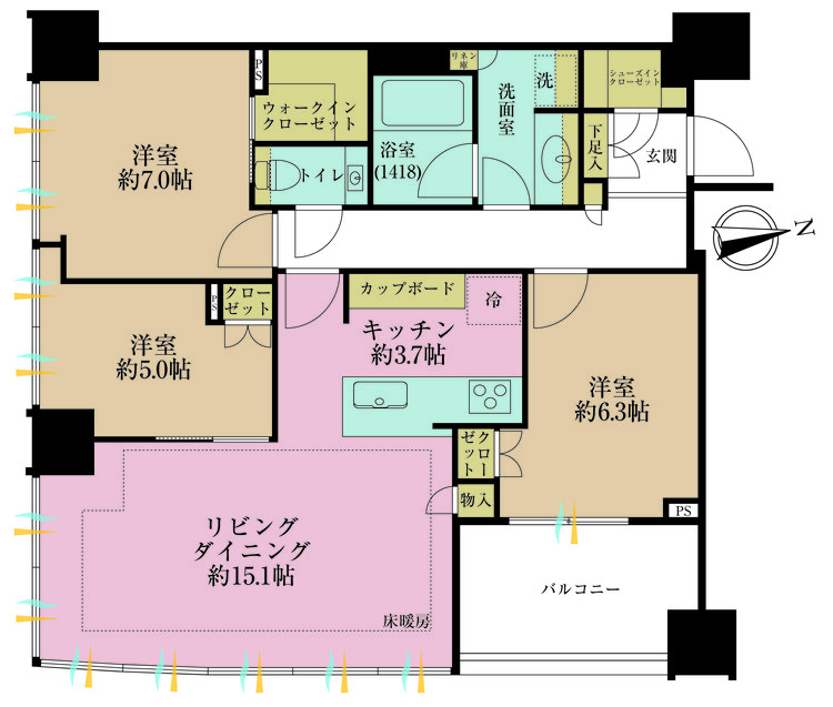 その他 3LDK、専有面積83.41m2、バルコニー面積7m2