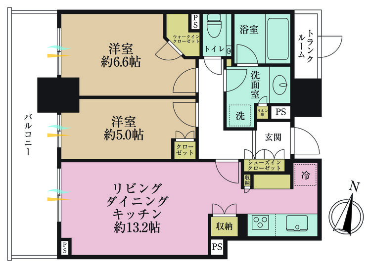 その他 2LDK、専有面積61.02m2、バルコニー面積12.42m2