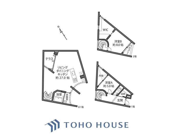 間取り 【house the light is illuminat】採光と風　家事導線も比較的良好で、風通しの良さで過ごしやすい麗(うら)らかな気分にさせてくれるリビング