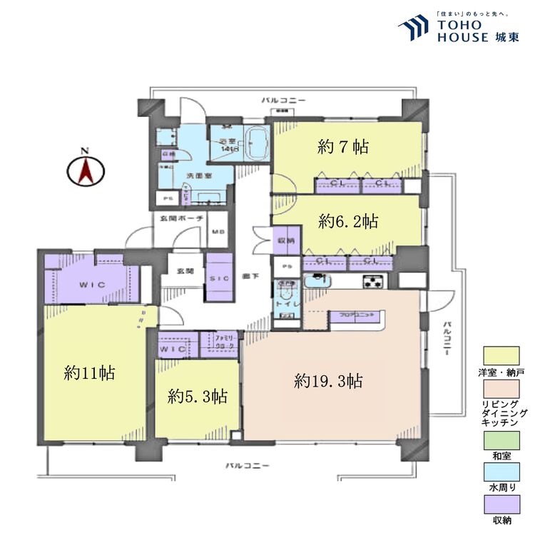 間取り ４ＬＤＫ、専有面積１２４．７４平米、バルコニー面積３８．３平米
