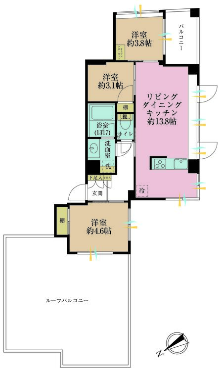 その他 3LDK、専有面積61.45m2、バルコニー面積5.32m2