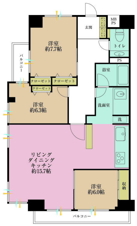 その他 3LDK、専有面積98.25m2、バルコニー面積11.25m2