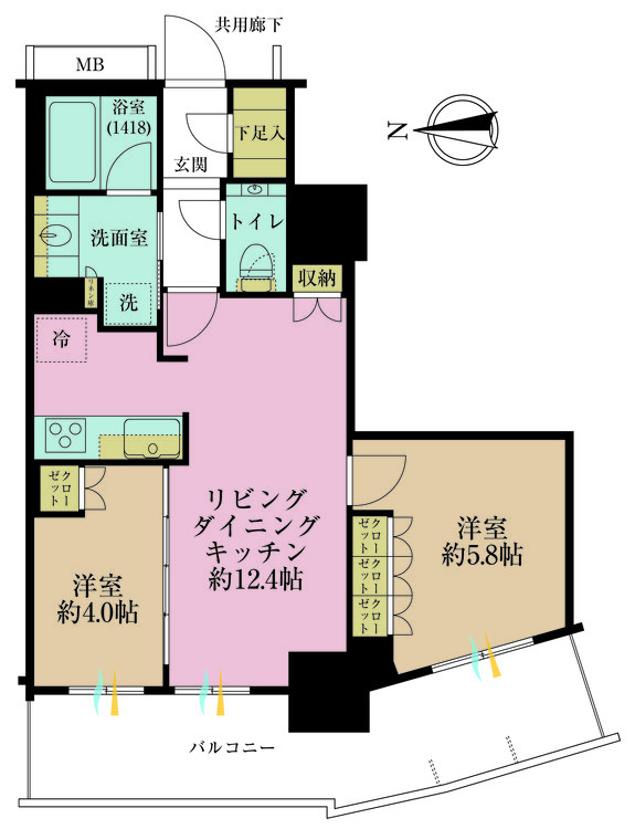 その他 2LDK、専有面積52.39m2、バルコニー面積14.55m2