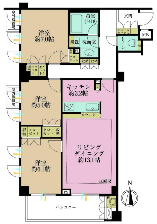 その他 3LDK、専有面積81.21m2、バルコニー面積8.24m2