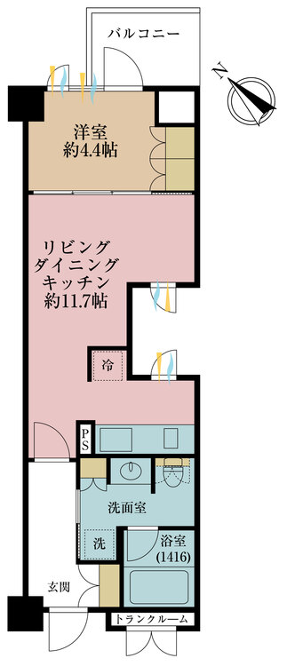 その他 1LDK、専有面積42.01m2、バルコニー面積4.08m2