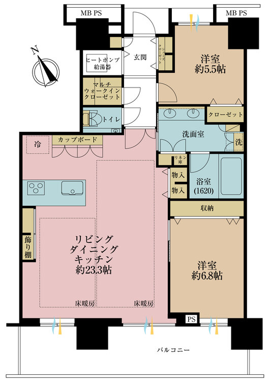 間取り 2LDK、専有面積84.25?、バルコニー面積15.75?